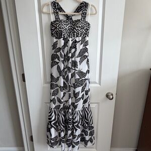 White House Black Market Geometric Black and White Maxi Dress